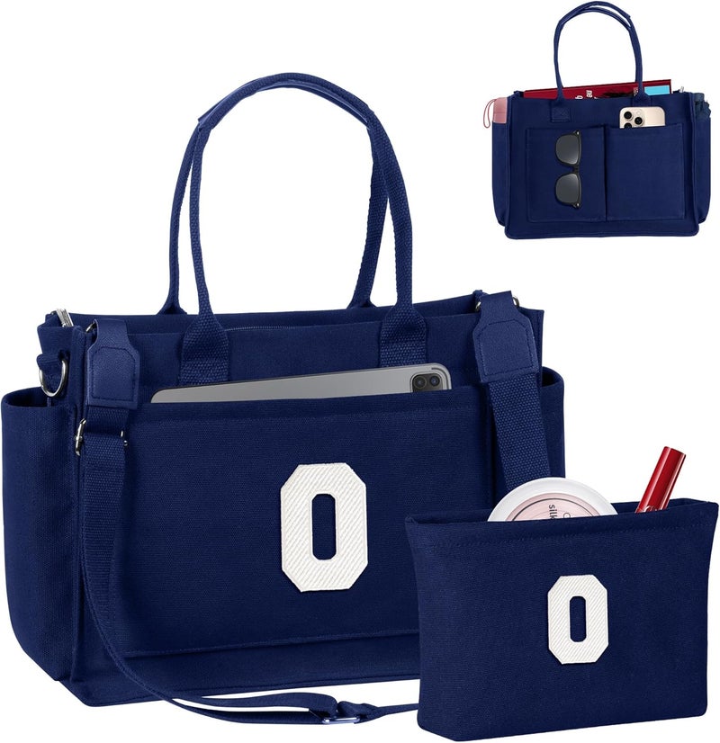 Freesya Store Birthday Gifts for Women Teen Girls, Initial Tote Bag with Zipper, Letter Canvas Tote Purse for College Work Laptop - Image 1